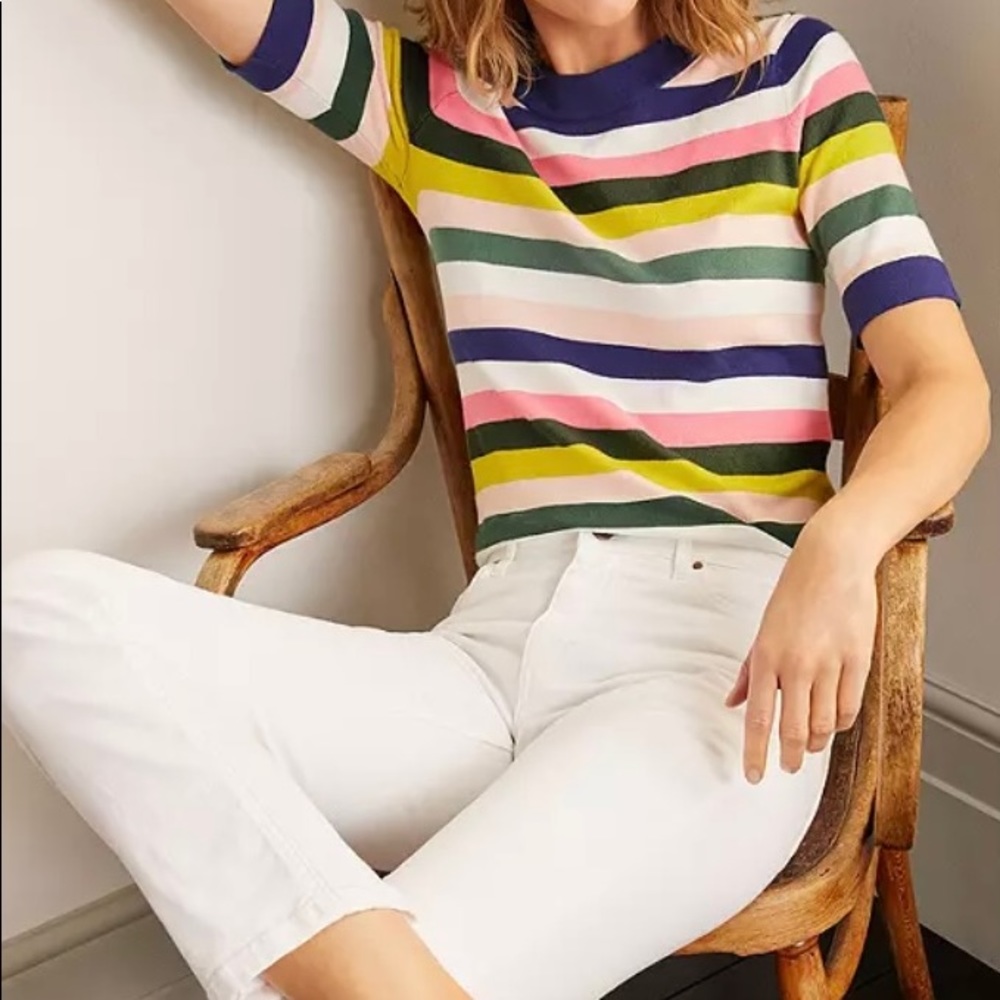 Boden Abingdon Womens Stripe Crewneck Top, Multi Cotton Blend T-shirt Size XL